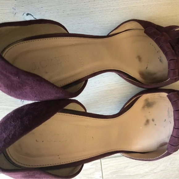 J. Crew Elsie Suede D’orsay Pumps with Fringe in Burgundy Made in Italy - Picture 3 of 7